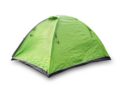 绿色旅游帐篷孤立的白色背景绿色旅游帐篷