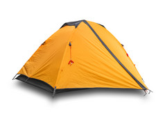 橙色关闭旅游帐篷孤立的白色背景橙色关闭旅游帐篷