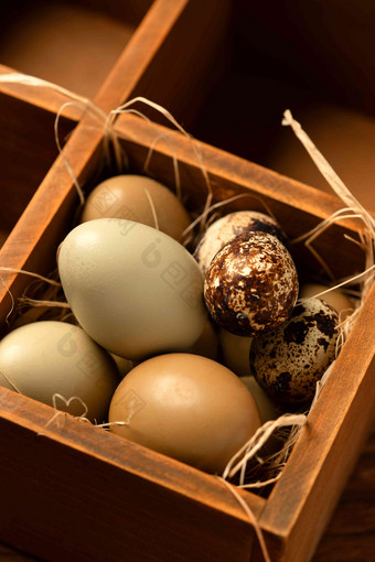 木格容器里的鸡蛋和鹌鹑蛋