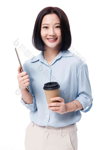 女<strong>白</strong>领手拿咖啡杯