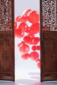 红灯笼和中式的门