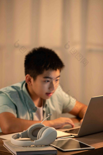 学生看着电脑在线学习