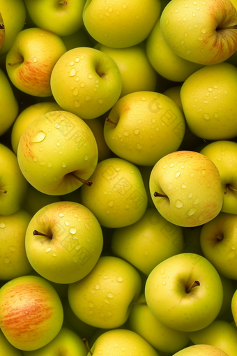 绿色清洗苹果水果水滴背景摄影图特写摄影