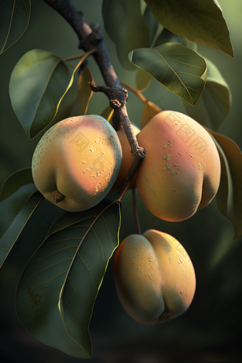 梨子还在生长的水果摄影图