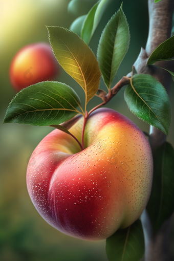 美味苹果还在生长的水果摄影图