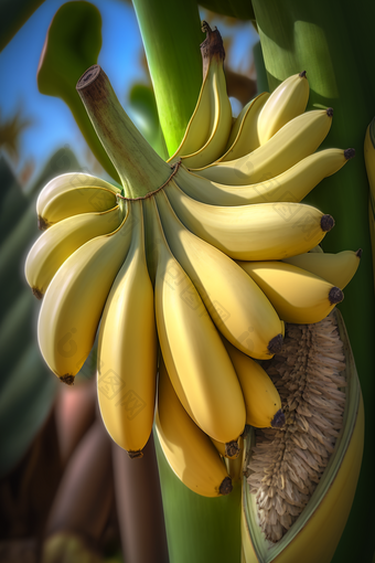 还在生长的香蕉水果成长成熟