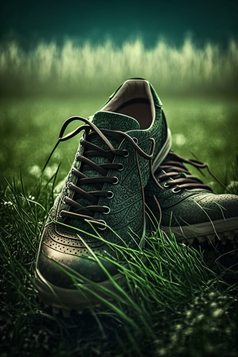 草坪上的运动用品干净鞋子摄影图数字艺术