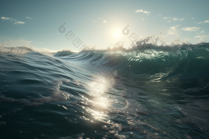 阳光下的海浪波水