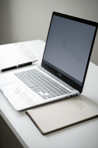 办公桌上的笔记本电脑用品白色