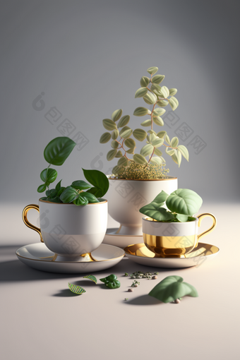 <strong>金属装饰</strong>的杯子茶杯植物