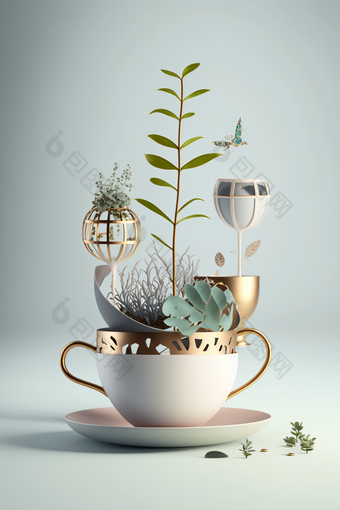 金属装饰的杯子产品植物