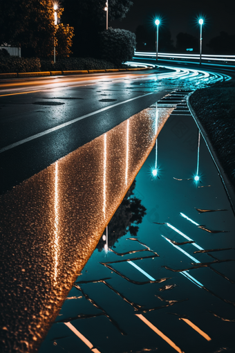 现代公路灯光反射夜晚地面