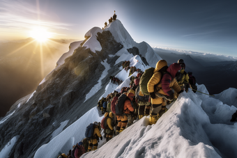 人们穿过珠穆朗玛峰通过寒冷