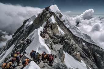 人们穿过珠穆朗玛峰路过寒冷