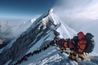 人们穿过珠穆朗玛峰通过专业