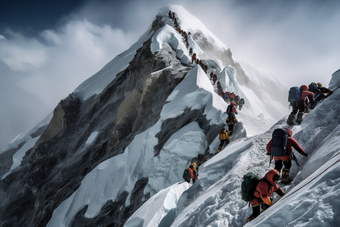 人们穿过珠穆朗玛峰通过雪