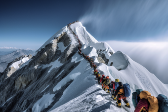 人们穿过珠穆朗玛峰通过氛围