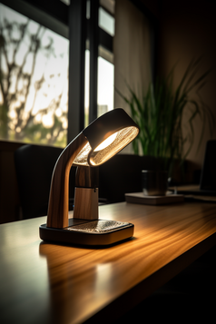 木质桌子上的现代台灯摄影图数字艺术2