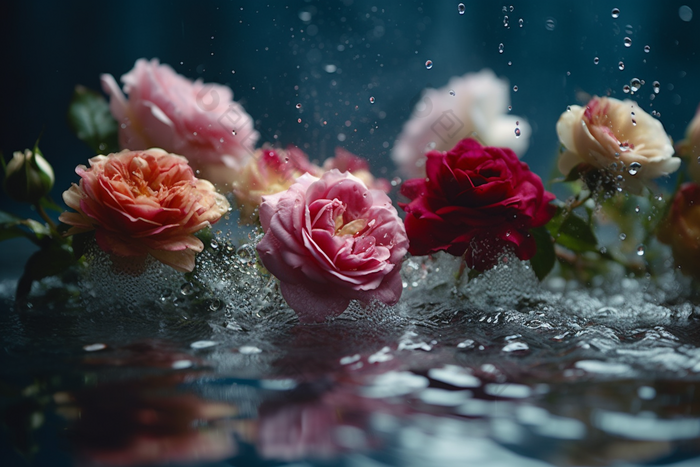 水里的玫瑰花流水水流