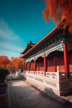 秋季中国古代建筑城楼摄影图数字艺术26