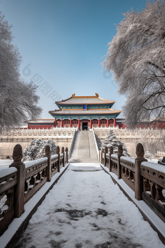 冬季<strong>中国古建筑</strong>城楼充满活力专业