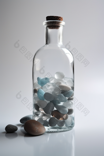 装满水和<strong>石头</strong>的玻璃瓶瓶子简洁