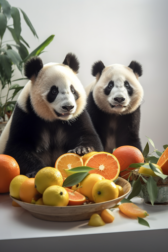 可爱大熊猫和水果小清新宠物宠物
