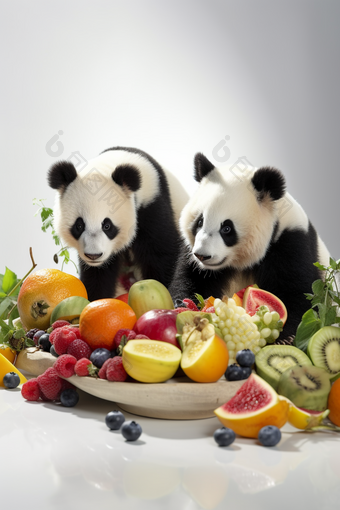可爱大熊猫和水果小清新食物宠物