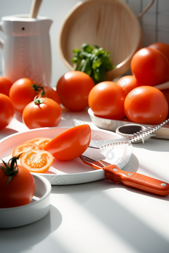 厨房的切片西红柿番茄切片蔬菜
