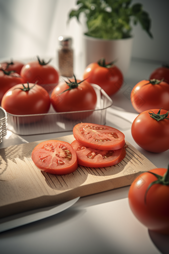 厨房的切片西红柿新鲜高清