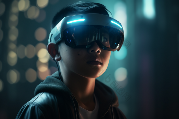 虚拟现实小男孩未来眼镜摄影图数字艺术2