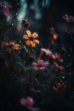 户外雨水花朵摄影图数字艺术6