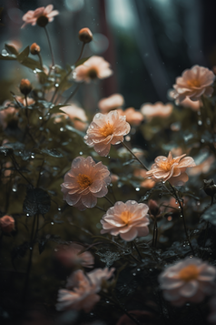 户外雨水花朵摄影图数字艺术3