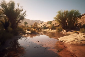 沙漠绿洲沙漠水源植物荒地摄影图20