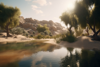 沙漠绿洲沙漠水源植物荒地摄影图8