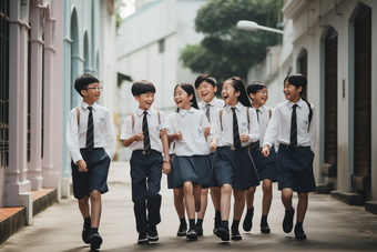 学生校服天真质朴大笑城市背景摄影图16