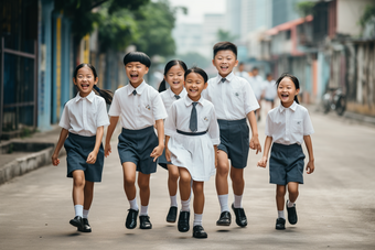 学生校服天真质朴大笑城市背景摄影图7