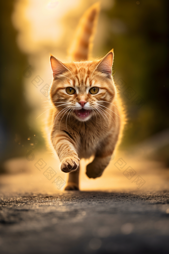 猫宠物<strong>晴朗的天气</strong>奔跑快乐笑容