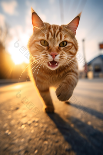 猫宠物<strong>晴朗</strong>的天气奔跑摄影图34