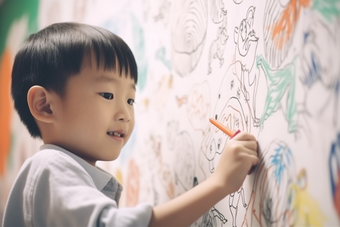 孩子童年涂鸦<strong>画笔</strong>艺术绘画儿童墙绘摄影图29