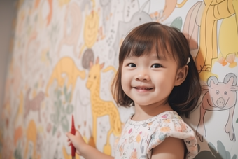 孩子童年涂鸦画笔艺术绘画儿童<strong>墙绘</strong>摄影图5