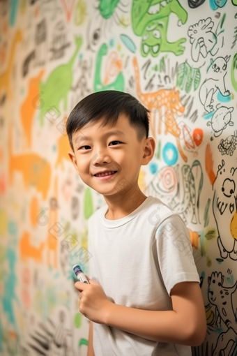 童年儿童快乐艺术绘画涂鸦墙绘孩子儿童画