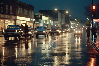 城市夜晚路灯夜景灯光雨季路面湿滑摄影图20