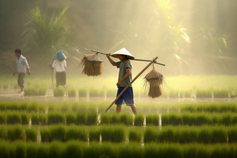 农民种植稻田收获丰收摄影图3