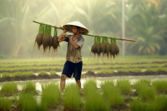 中国人农民种植大米高清摄影