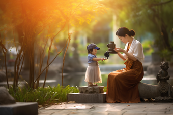 温柔的母亲和孩子户外娱乐摄影图18