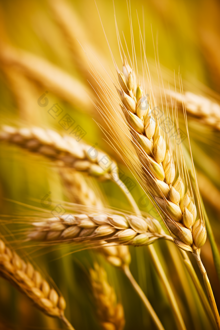 金黄色的小麦随风摇曳特写粮食五谷