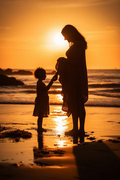 母亲和孩子在夕阳下玩耍摄影图9