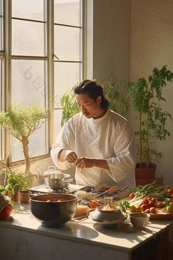 男人厨房做饭烹饪家务制作碗筷