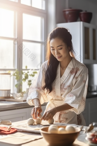 女人厨房制作蛋糕烹饪做蛋糕围裙